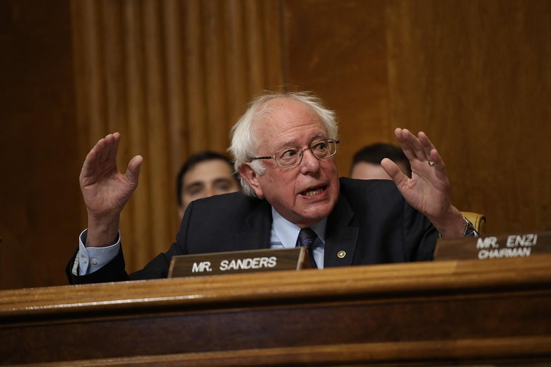 WASHINGTON, DC - JANUARY 24: Sen. Bernie Sanders (I-VT) questions Congressional Budget Office Director Keith Hall during Hall's testimony before the Senate Budget Committee January 24, 2018 in Washington, DC. The committee heard testimony relating to oversight of the Congressional Budget Office. (Photo by Win McNamee/Getty Images)